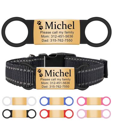 Natiform Personalized Dog Tags,Slide-On Pet ID Tags,Stainless Steel Dog Tags,Custom Engraved,No Noise Animal Identification Tag(S Black) Black Small