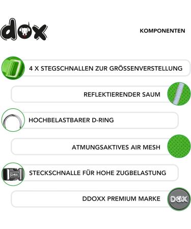 Ddoxx Reflecting Airmesh Step-in Dog Harness - Adjustable Small Size (Green) for All Breeds - Neck 20-28 cm Breast 32-44 cm - Buy Online on GoSupps.com