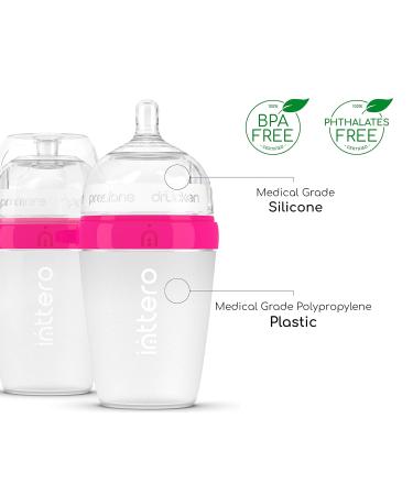 Inttero Preload Baby Bottles - 9oz / 2 Pack (Modern Pink - Medium Flow) | Anti Colic & Air-Free System - Breast-Mimicking Design - Buy Online on GoSupps.com
