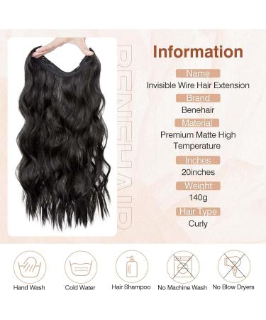 Benehair Invisible Wire Hair Extension 20 Inches Halo Hair Extension with 4 Secure Clips Synthetic Hair Piece Long Wavy Secret Headband Hairpieces for Women Halo Extensions Natural Black Hair #2A 20Inches Natural Black - Buy Online on GoSupps.com