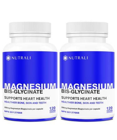 New MAXIMUM ABSORPTION Magnesium Bisglycinate Chelated Supplement 200mg Improved Sleep Promotes Calm Healthy Teeth and Bones Electrolyte Levels Heart Health. Vegan Gluten Free. 120 Gentle Capsules 2 Packs 240 count (Pack of 1)