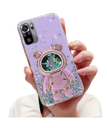 Tivenfezk Nadoli for Xiaomi Redmi Note 10 4G Treibsand B r Astronaut Hidden Stand Shell caricature glitter astronaut stand soft silicone bling cell phone case through view protective cover xiaomi redmi note 10 4g purple