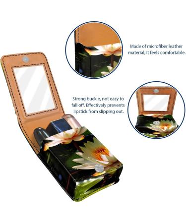 Leather Lipstick Case Organizer with Mirror - Mini Flower Water Lily Lip Gloss Holder - Buy Online on GoSupps.com