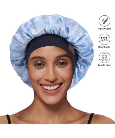 Leaf Pattern Silk Satin Sleep Cap for Curly Hair - Adjustable Double Layer Bonnet for Women - Buy Online on GoSupps.com