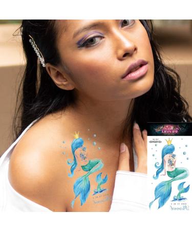 Konsait Mermaid Temporary Tattoos - 12 Large Sheets for Adults & Girls | Body Art Fake Tattoos for Mermaid Birthday Party Favors & Decorations - Buy Online on GoSupps.com