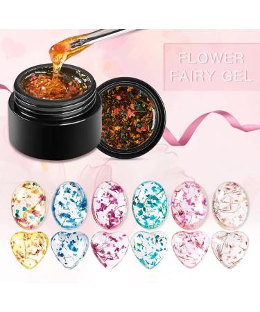 Dried Flowers Gel Nail Polish Bellecrey Flower Fairy Gel Polish Soak Off UV Holographic Varnish Real Flower Gel Rose Gold Pink Green Blue Purple Nail Polish 6 Colours/Set - Buy Online on GoSupps.com
