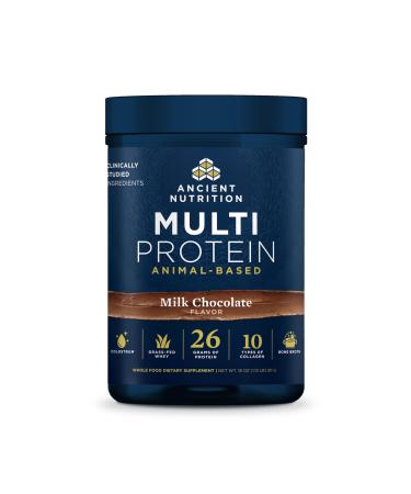 Ancient Nutrition Multi Protein Animal Based Powder 26g Protein Grass Fed Whey Bone Broth Collagen Peptides Colostrum & Probiotics Supports Joint & Gut Health Milk Chocolate 15 Servings