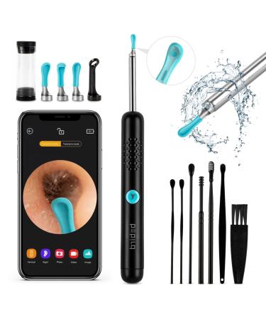 Ear Wax Removal Tool Camera - R1 Upgraded Anti-Fall Off Eartips Ear Cleaner with Camera, Wireless Otoscope with 1080P HD Waterproof Ear Camera, Earwax Removal Kit for iPhone, Android, Black