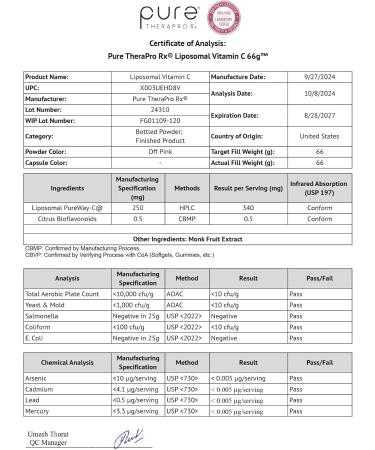 Pure Therapro Rx Liposomal Vitamin C Powder Patented PureWay Vegan Vitamin C Supplement Supports Healthy Aging Immune Function & Collagen Formation Non-GMO Made in The USA (66g 120 Servings) 2.1 Ounce (Pack of 1) - Buy Online on GoSupps.com