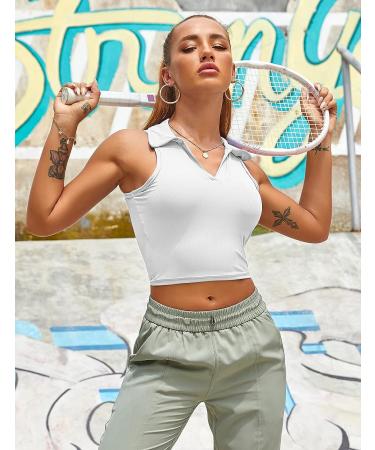 Women's Ribbed Crop Top with Built-in Bra - White Athletic Tank for Yoga & Sports - Size Small - Buy Online on GoSupps.com