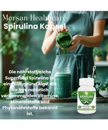  Morsan Healthcare Spirulina (Arthrospira platensis) Capsules | Pack of 60 x 500 mg Vegetarian Capsules | Natural Food Supplement | GMP Certified | Gluten-Free (120) - Buy Online on GoSupps.com