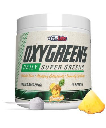 EHP Labs OxyGreens Super Greens Powder with Spirulina & Chlorella Prebiotic Fiber Probiotics & Digestive Enzymes Antioxidant Green Superfood Supplement - 15 Serves (Pineapple) Pineapple 15 Servings