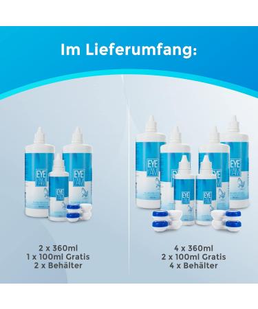 Eyeam Contact Lenses Fluidy Travel Set - 4x360ml + 2x100ml Free | All-in-One Cleaning Solution for Soft Contact Lenses - Buy Online on GoSupps.com