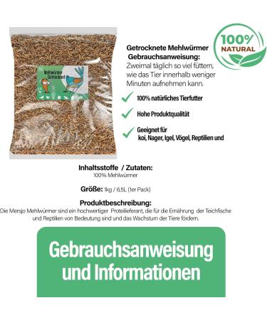 Mersjo Dried Mealworms 1kg - Premium Natural Bird Feed & Fish Food | High Protein Omega-3 Odorless | Ideal for Wild Birds Year-Round - Buy Online on GoSupps.com