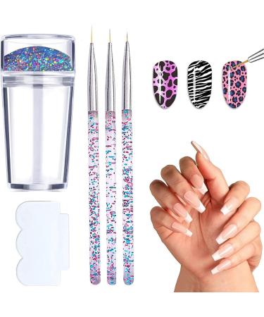 Clear Silicone Jelly Stamper Nail Art Brushes Transparent Nail Stamper Scraper for French Tip Nails Art Design Manicure Tools 1 Stamper+3 Pens
