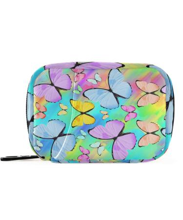 Pfrewn Pill Organizer Case 7 Day Colored Tropical Butterflies on Bright Color Travel Pill Box with Zipper Portable Small Weekly Vitamin Medicine Supplement Holder Pouch Bag