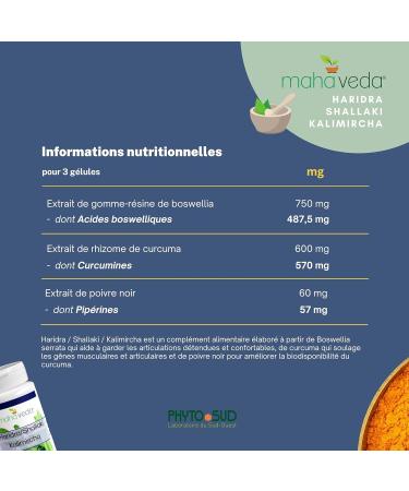 Turmeric Black Pepper and Boswellia for Joints and Muscles - Turmeric Piperine Capsules - Haridra Shallaki Kallimircha - Reinforced Dosage - 60 Capsules - Made in France - Buy Online on GoSupps.com