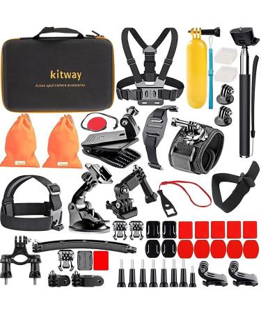 Kitway 65-in-1 Action Camera Accessories Kit for GoPro HERO10,9,8 Compatible with GoPro Max, Hero 7 6 5 4 3+ 3 2 1/EK7000/Wewdigi EV5000/DBpower N6/Crosstour (Accessories for Action Camera) WS-2