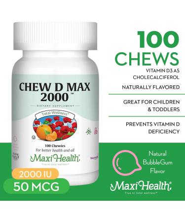 Maxi Health Chewable Vitamin D3 2000 IU Supplement - Delicious Natural Bubble Gum Flavor - Supports Calcium Absorption Immune and Bone Health 100 Count (Pack of 1) - Buy Online on GoSupps.com