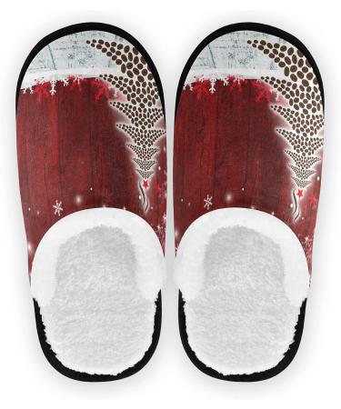 Mnsruu Red Wood Christmas Tree Snowflake Slippers - Cotton House Shoes for Men & Women | Network-Resistant | Perfect for Home Hotel Spa & Travel - Buy Online on GoSupps.com