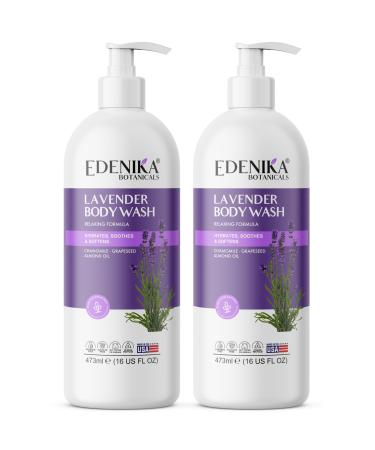 Edenika Lavender Body Wash with Vitamin E, Cleanses, Relaxes & Moisturizes, Stress Relief Shower Gel for Dry and Sensitive Skin, Women & Men, Organic & Natural, 16 fl oz, 2-Pack Lavender 16 Fl Oz (Pack of 2)