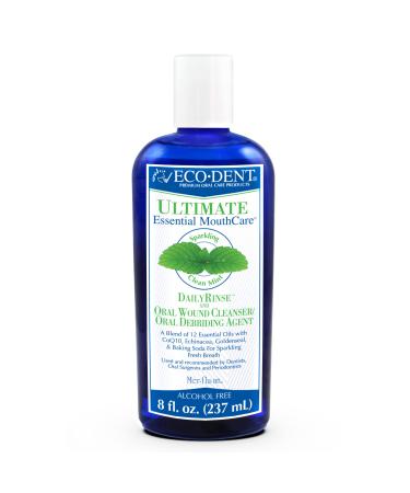 EcoDent Ultimate Sparkling Clean Mint Daily Mouth Rinse  Wound Cleaner  Essential Oils  Baking Soda  Co-Q10  Mouthwash  Fluoride Free Mouthwash  8 Fl Oz