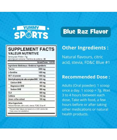 Yummy Sports K-Energy Drink Supplement Boost Energy Enhance Focus Physical Performance Powered by BHB MCT Caffeine Keto-Friendly Energy Drink - 30 Servings - 210g - Blue Raspberry - Buy Online on GoSupps.com