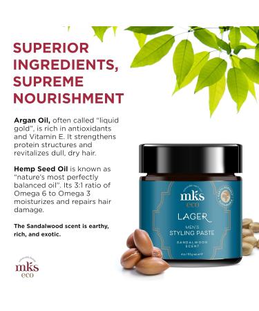 MKS Eco Men’s Lager Styling Paste - Sandalwood Scent - 4 oz | Flexible Definition Volume & Texture | Vegan & Cruelty-Free with Hemp & Argan Oil - Buy Online on GoSupps.com