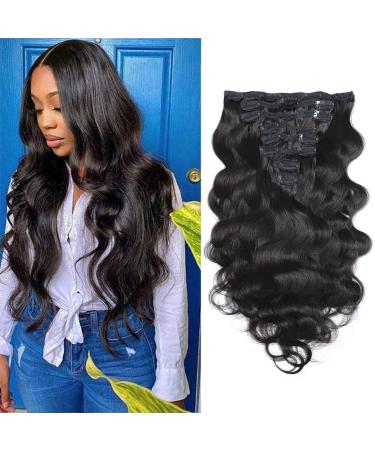 Body Wave Clip In Hair Extensions Human Hair for Black Women Human Hair Body Wavy Clip ins Natural Black 8pcs 135g/set Add Hair 16 Inch 16 1B-Body Wave