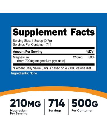 Nutricost Magnesium Glycinate Powder - Unflavored 500g (1 Pack) - Buy Online on GoSupps.com