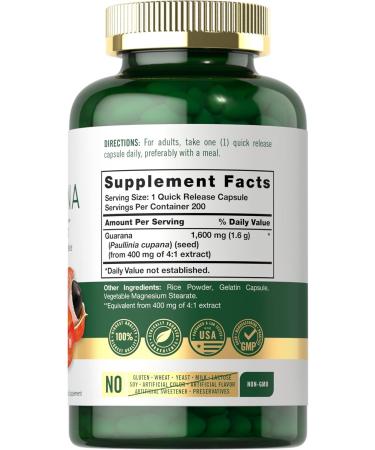Carlyle Guarana Extract Capsules 1600mg | 200 Count | Non-GMO & Gluten Free | Natural Caffeine Boost - Buy Online on GoSupps.com