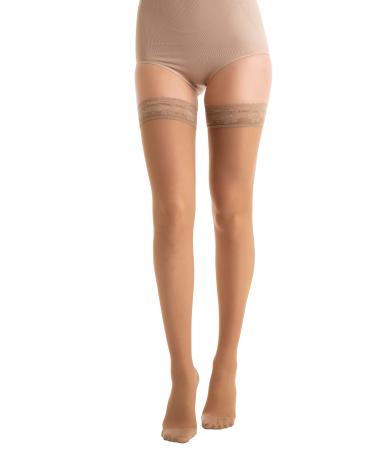 Relaxsan Basic 870 (Brown 4/XL) thigh support stockings women 18-22 mmHg with silicone band compression stockings 140 den Brown XL - Buy Online on GoSupps.com