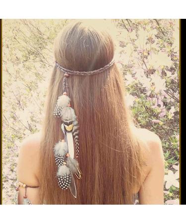 Olbye Indian Peacock Feather Headband - Hippie Tribal Headdress for Women and Girls - Buy Online on GoSupps.com