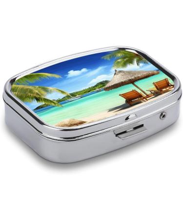Pill Box Tropical Holidays Print | 2 Compartment Medicine Organizer | Decorative Metal Portable Pill Case for Pocket & Purse - Buy Online on GoSupps.com