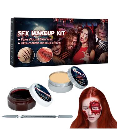 Halloween Makeup Kit - Scar Shaping Wax & Coagulated Blood Gel 2-in-1 Set | Professional Fake Wound & Knife Scar Maker With Spatula | For Cosplay Zombie Theater And Photo Shoots