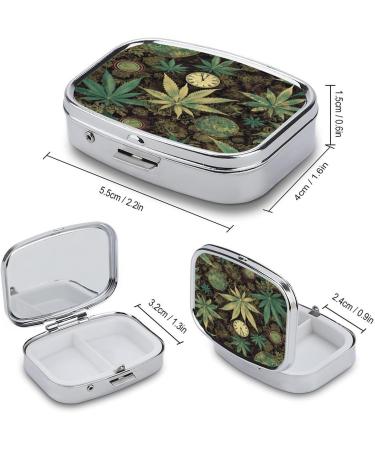 Pill Box A Puff in Time | Decorative 2 Compartment Marijuana Print Pill Organizer | Portable Metal Case for Pocket & Purse - Shop Internationally - Buy Online on GoSupps.com