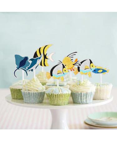 Cute Ocean Fish Themed Cupcake Toppers 18-PC Set - Perfect for a boy's or girl's ocean-themed birthday party and baby shower party decorations for kids - SugarGera 6 - Buy Online on GoSupps.com