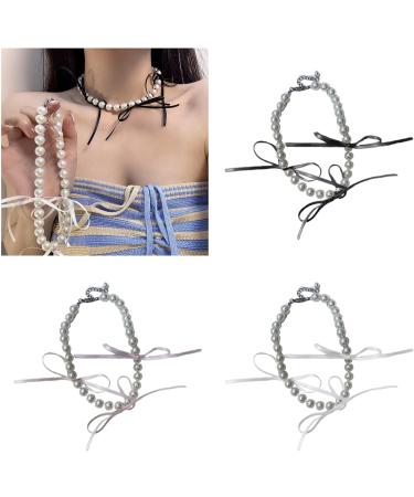 Buy OralGos Elegant Bow Necklace with Pearls | Short Clavicle Chain & Statement Jewelry in White - International Shipping Available - Buy Online on GoSupps.com