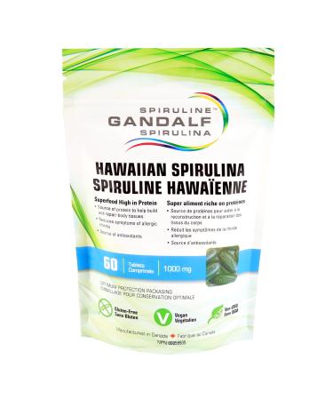 Gandalf Hawaiian Spirulina Tablets Ultra Pure Blue-Green Algae Certified 3rd Party Tested Canada s Most Trusted Brand Vegan 1000 mg 60