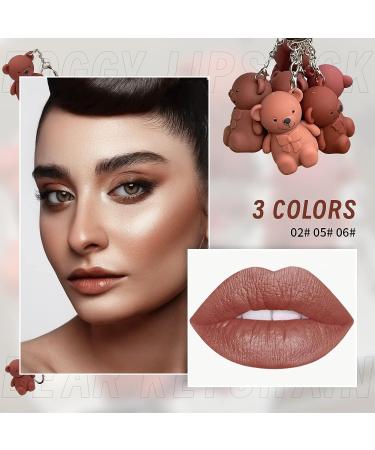 DAGEDA 3Pcs Matte Velvet Lipstick Set with Keychain Bear - Waterproof & Long Lasting Lip Gloss - Cute Bear Beauty Makeup Set - Buy Online on GoSupps.com