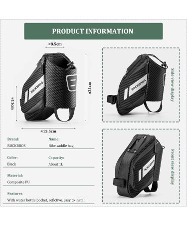Rockbros Bike Saddle Bag | Reflective Bicycle Seat Bag with Bottle Holder for MTB & Racing Bikes - 1L Capacity - Buy Online on GoSupps.com