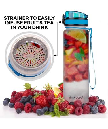 64HYDRO 32oz Motivational Fitness Sports Water Bottle with Time Marker, Strainer & Fast Flow - BPA Free for Work, Gym & Outdoor Sports - Buy Online on GoSupps.com