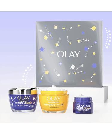 Olay Moisturiser Gift Box Womens Skin Care Gift Sets & Kits Vitamin C + AHA 24 Face Cream 50ml Retinol 24 MAX Night Cream 50ml & Eye Cream 15ml For Smooth & Glowing Skin - Buy Online on GoSupps.com