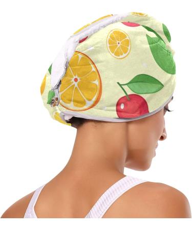 Cherry Lemon Orange Fruit Hair Towel 2 Pack | Super Absorbent Quick Dry Hair Turbans for Women & Girls - Buy Online on GoSupps.com