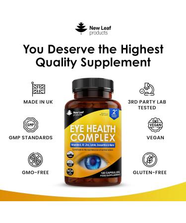Lutein and Zeaxanthin Supplement for Eye Health with Vitamin A, B2 & Zinc - Made in the UK by New Leaf - Buy Online on GoSupps.com