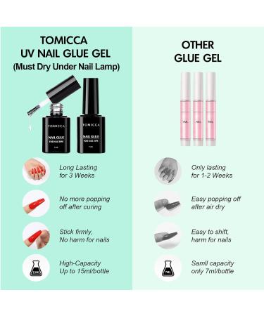 TOMICCA 4-in-1 Gel Nail Glue Set for Acrylic & False Nails - Super Strong Formula for Nail Polish UV/LED Lamp Cure - 2PCS 15ml - Buy Online on GoSupps.com
