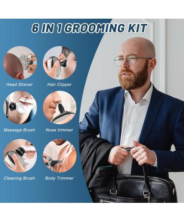 Glatens 6-in-1 Electric Razor for Men | IPX6 Waterproof Bald Head Shaver & Nasal Hair Trimmer | 8D Rotary Silver Grooming Kit - Buy Online on GoSupps.com
