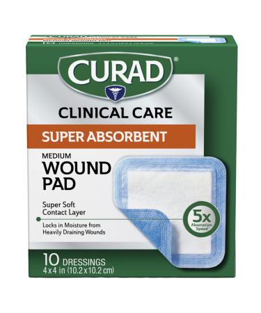 Cuard Super Absorbent Wound Pad, Medium, 4" x 4", 10 Count 10 Count 4" X 4"