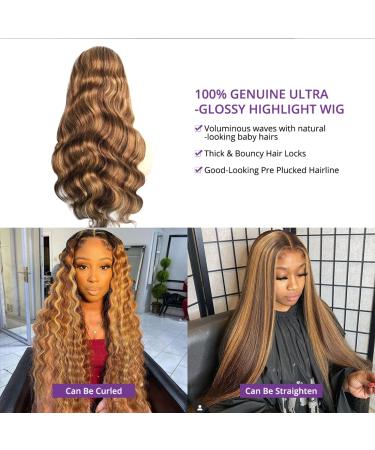 18 Inch Honey Blonde Highlight Ombre Body Wave Lace Front Wig - Grade 9A Malaysian Virgin Human Hair - Pre Plucked & Bleached Knots - Glueless - Women's Human Hair Wig (4/27) - Buy Online on GoSupps.com