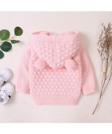 Puseky Baby Knit Sweater Hooded Ears Cardigan Coat - 6-12 Months (Pink) - Buy Online on GoSupps.com